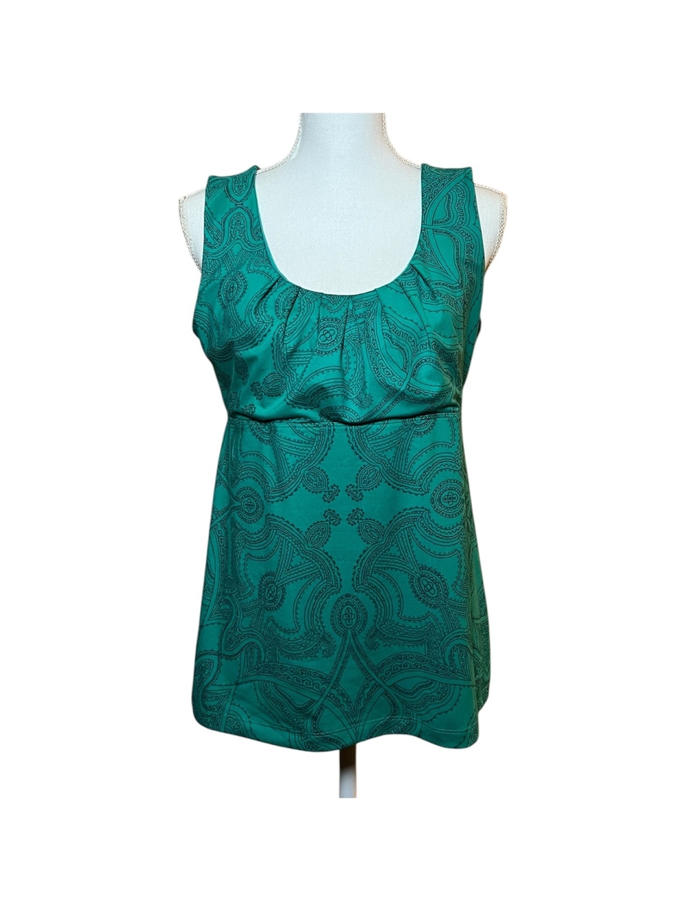 Patagonia Bandha Top Teal Paisley Tank Scoop Neck Empire Waist Large L